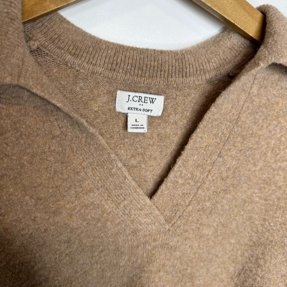 J. Crew Sweater Polo Collared Extra Soft Yarn Tan Knit Top Size Large - Picture 3 of 6